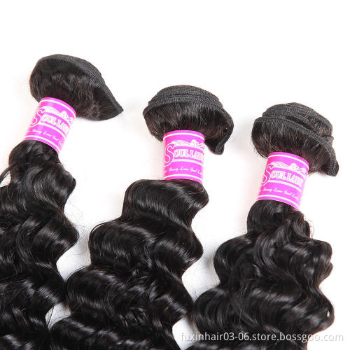 Wholesale Virgin Human Hair Deep Wave Bundles with Closure Unprocessed Remy Raw Brazilian 10A 100% Human Hair No Mix Queena Hair